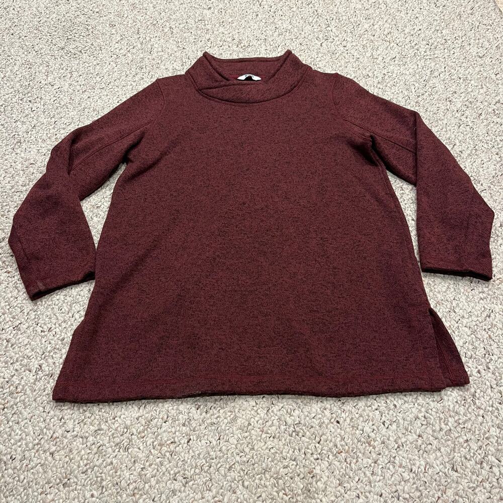 Lands End Sport Fleece Mock Neck Pullover Sweatshirt Sz L Maroon Outdoor